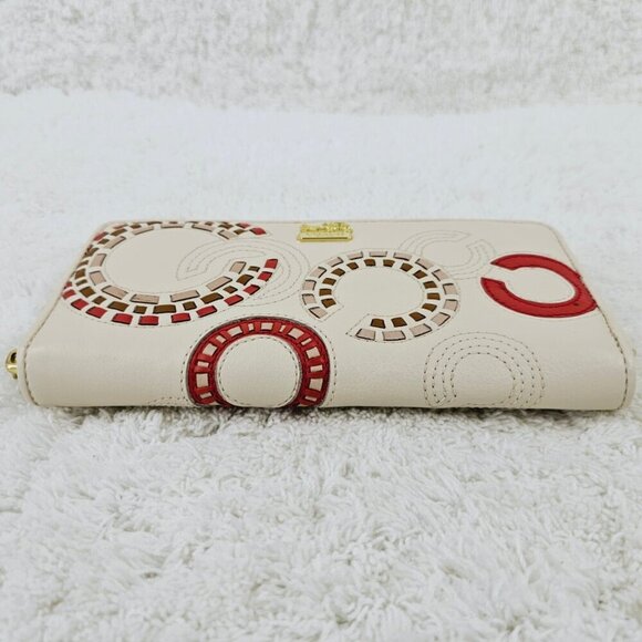 COACH F48920 Madison Whipstitch Woven Logo Leather Acordion Zip-Around Wallet - Picture 9 of 12